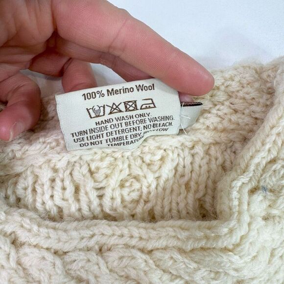 SAOL Ireland Sweater Womens Small Cream Cable Knit 100% Merino Wool Fisherman* - Picture 6 of 9